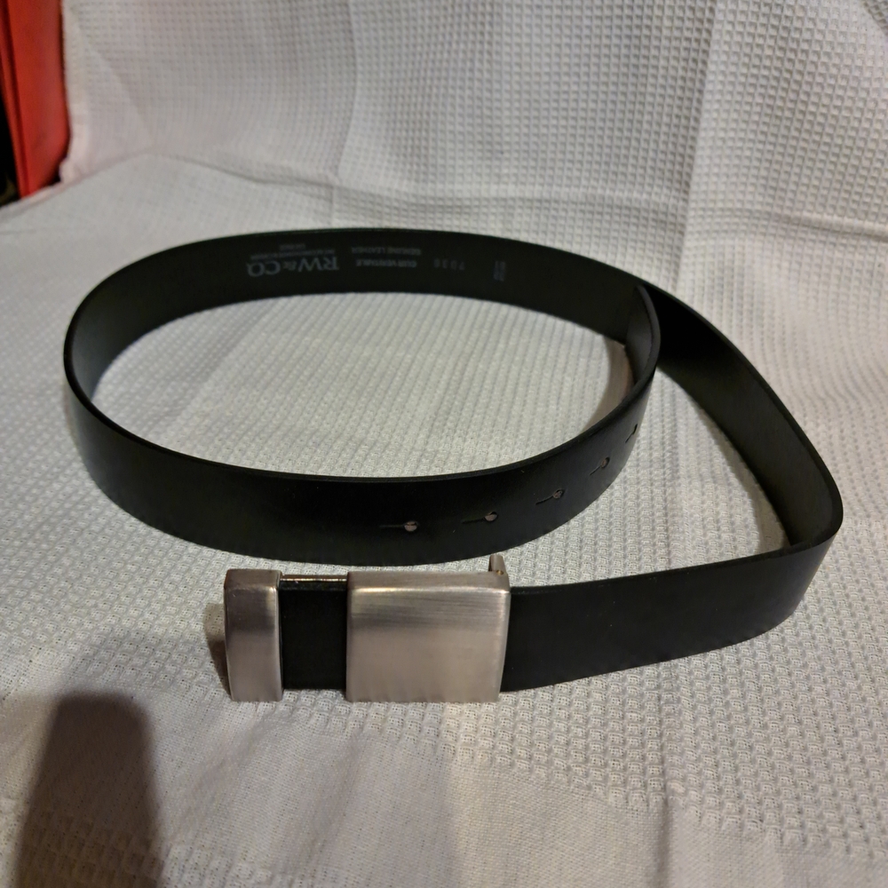 RW&CO. Black Leather Belt with Silver Buckle